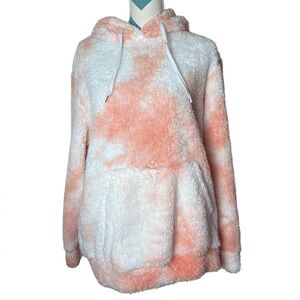 Zaful Plush Tie-Dye Hoodie in Peach & White